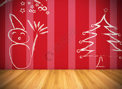 有圣诞壁纸和木地板的空房间图片