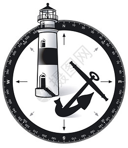 指南针有灯塔和船锚图片