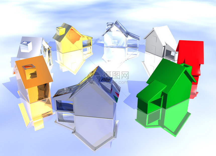 不同风格各种类型房屋的环形摘要邻图片