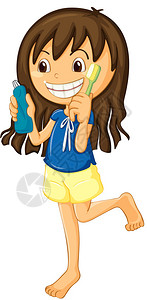 女孩刷牙的插图图片
