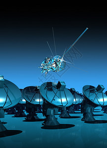 以3D形式呈现的大型射电天文卫星天线阵列背景图片