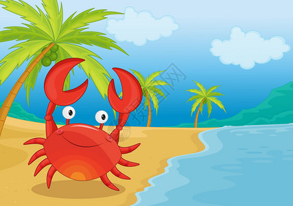 海滩上一只螃蟹的插图图片