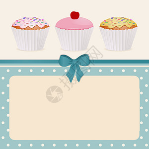 Cupcakes在蓝色波尔卡点背景的纸杯蛋糕图片