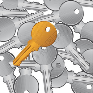 金钥匙背景的银钥匙特写矢量图图片
