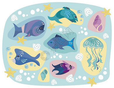 各种海洋动物的装饰套装图片