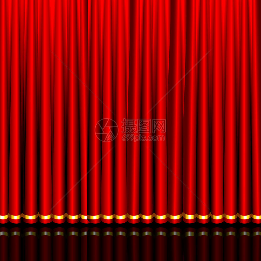 舞台上有光泽的丝绸红色幕布插图图片