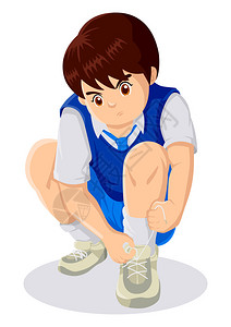 儿童系鞋带的卡通插图插画