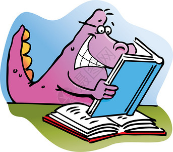 恐龙读书的卡通插图图片