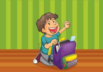 一个背着书包的男孩插画图片