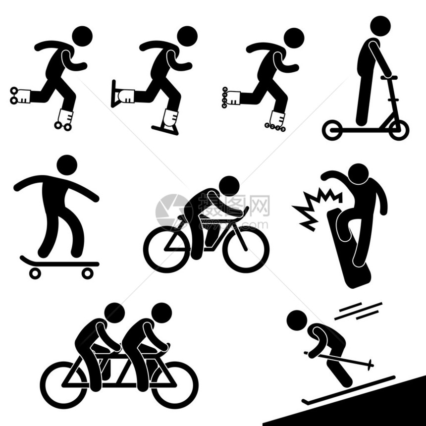 一套象形图代表滑冰和骑图片