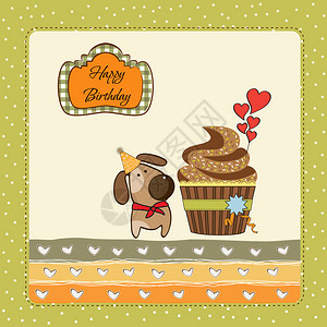 生日贺卡与蛋糕和小狗图片