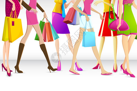 女士们忙着购物的腿插图背景图片