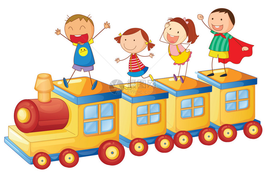 白色背景的火车上的孩子插图Nam图片