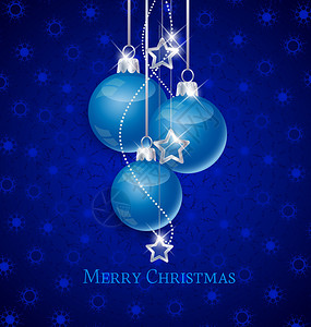 西宁甜枣雪花背景和蓝色圣诞球插画