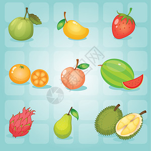 蓝色背景各种水果的插图以背景图片