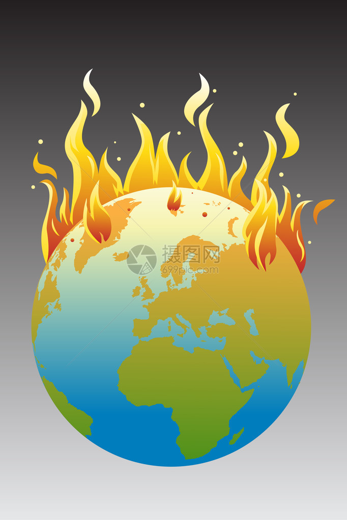 燃烧地球的矢量说明全球升图片