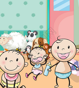 房间里婴儿和动物玩具的插图图片