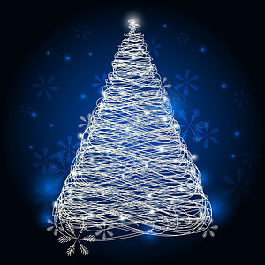 带灯的银色圣诞树图片