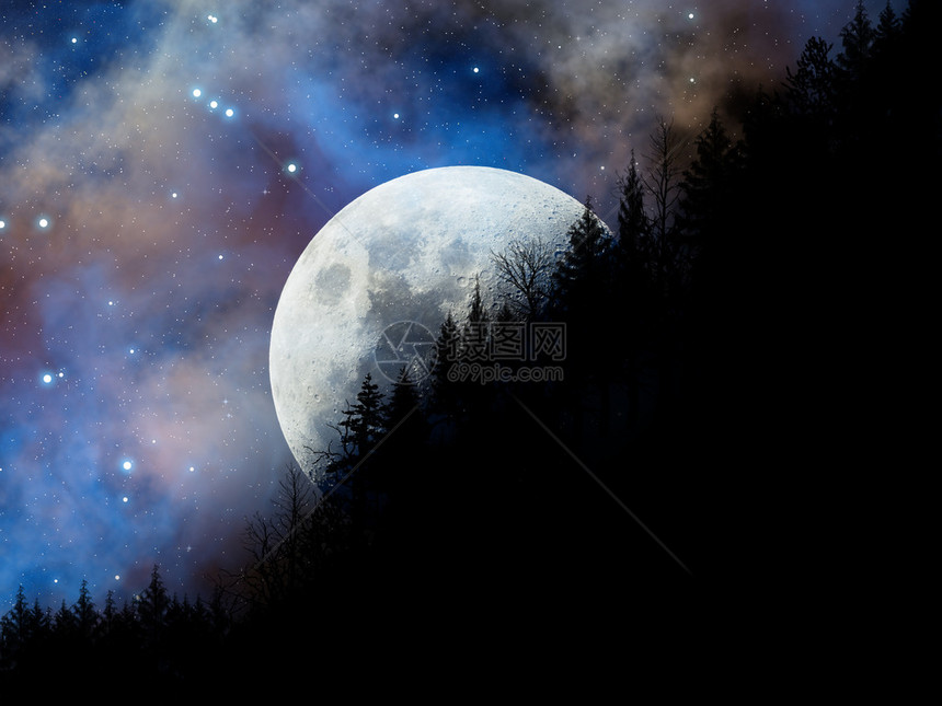 山上满月的神奇夜景图片