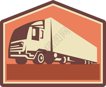 货柜车说明从低角度看待集装箱卡车和拖车卡的反向风格单插画