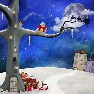 梦幻圣诞风景数字彩绘插图图片