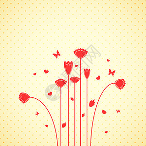 与心和蝴蝶的红色花朵图片