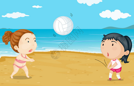 博尔迪安努说明有两名女孩在海岸插画