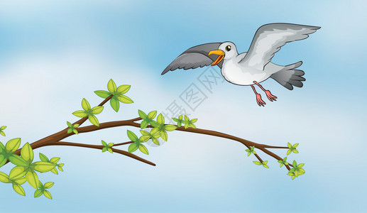一只飞鸟和一棵树的茎插图图片