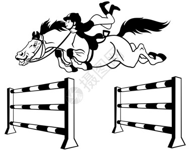 马术运动骑马跳过障碍的小孩黑色和图片