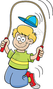 一个男孩跳绳的卡通插图背景图片