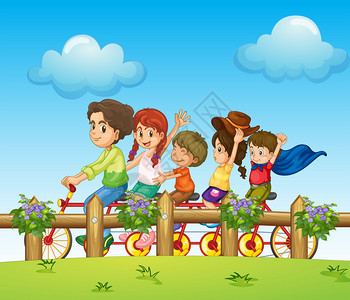 儿童骑自行车的插图图片
