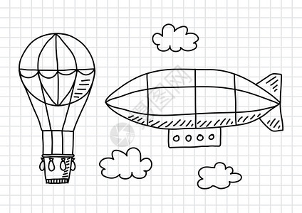 方格纸上的热气球和飞艇背景图片
