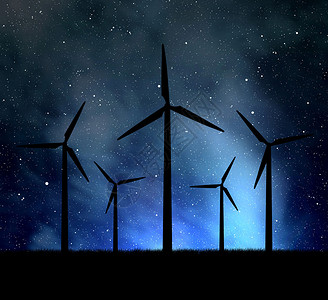 夜空中的风力涡轮机图片