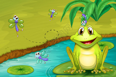 一只青蛙和苍蝇的插图图片