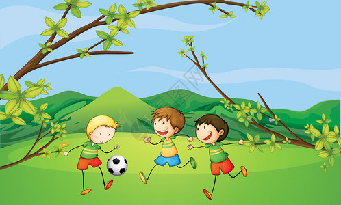 孩子们踢足球的插图图片