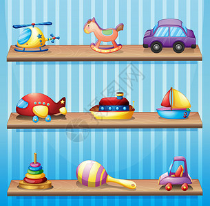 三个带玩具的木架子的插图背景图片