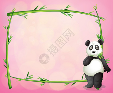 熊猫和绿色竹框的插图图片