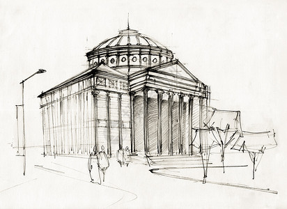 历史雅典娜神庙的手绘草图图片