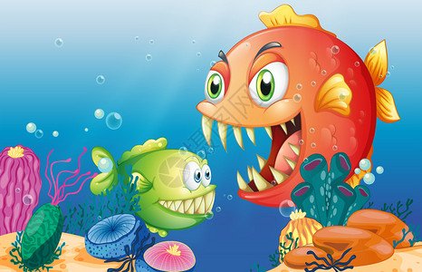 不同海洋生物的插图背景图片