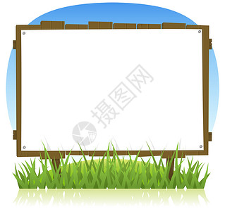 展示一个卡通画横向夏季或春季木制广告牌背景图片
