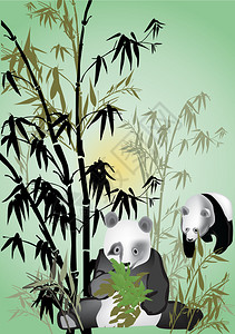 竹中的熊猫插画图片