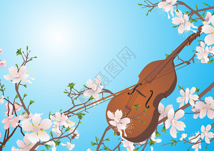 春天花园里的矢量小提琴图片