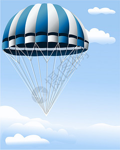 蓝天上的蓝色降落伞插图图片