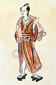 历史服装1770年IsodaKoryusai印刷品下传统着装的图片