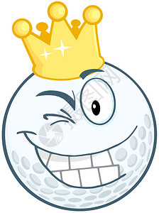 微笑与金皇冠眨眼的高尔夫球卡通人物背景图片