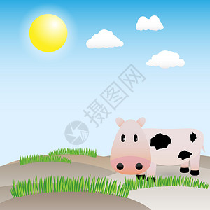 有趣的矢量牛在草地插图图片
