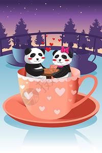 在游乐公园玩茶杯游戏的可爱夫妇熊图片