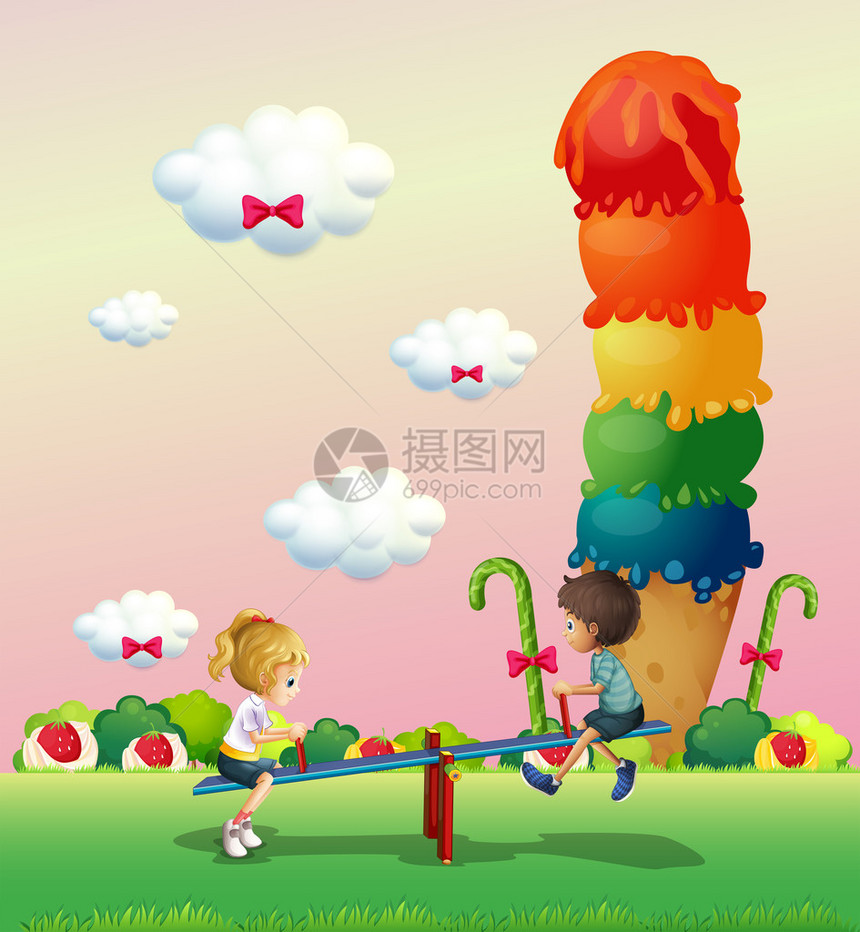 说明一个男孩和一个女孩在公园玩糖图片