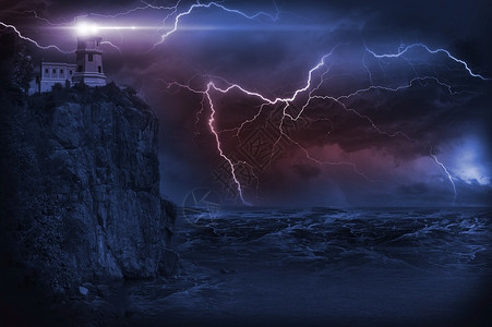 暴风雨和灯塔说明在尼格特的重风暴和图片