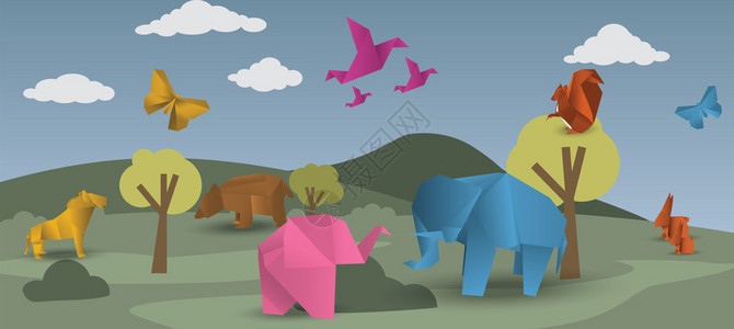 折纸动物的矢量图解图片